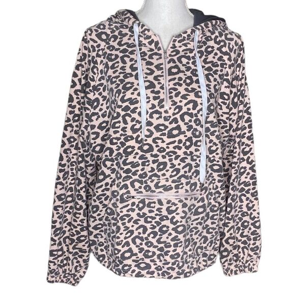 Mainstrip Wm’s Sz Sm Cream Cheetah Half Zip Kangaroo Pocket Hoodie Sweatshirt - Picture 2 of 5
